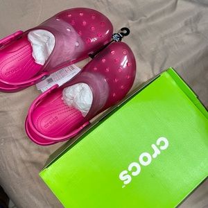 Hot pink transparent crocs
